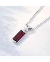 Baguette Garnet Pendant - 925 Sterling Silver Handmade Gift for Her