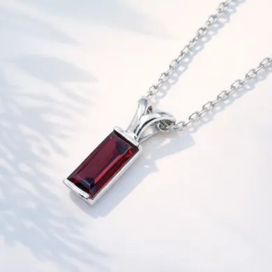 Baguette Garnet Pendant - 925 Sterling Silver Handmade Gift for Her