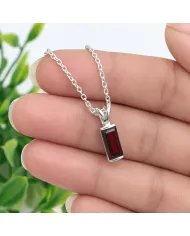 Baguette Garnet Pendant - 925 Sterling Silver Handmade Gift for Her