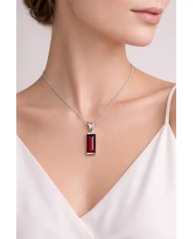 Baguette Garnet Pendant - 925 Sterling Silver Handmade Gift for Her