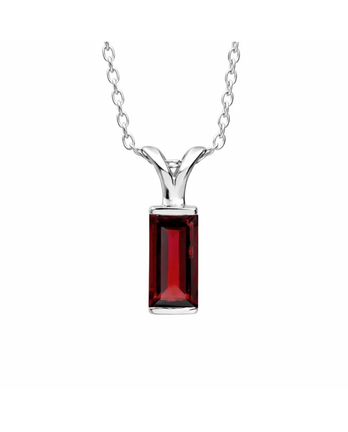 Baguette Garnet Pendant - 925 Sterling Silver Handmade Gift for Her