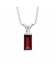 Baguette Garnet Pendant - 925 Sterling Silver Handmade Gift for Her