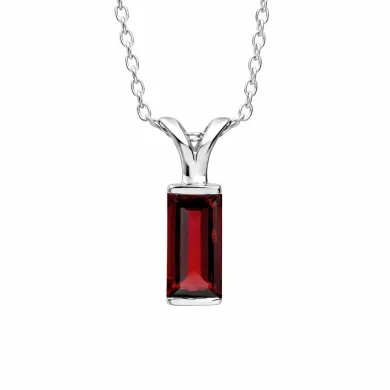 Baguette Garnet Pendant - 925 Sterling Silver Handmade Gift for Her
