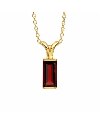 Baguette Garnet Pendant - Gold Plated 925 Silver Handmade Gift for Her