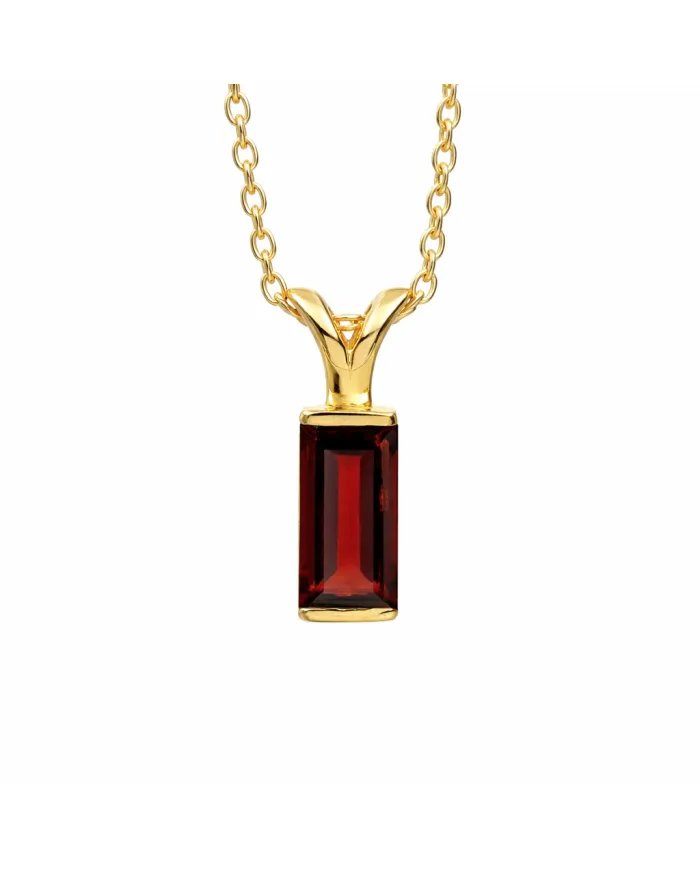 Baguette Garnet Pendant - Gold Plated 925 Silver Handmade Gift for Her