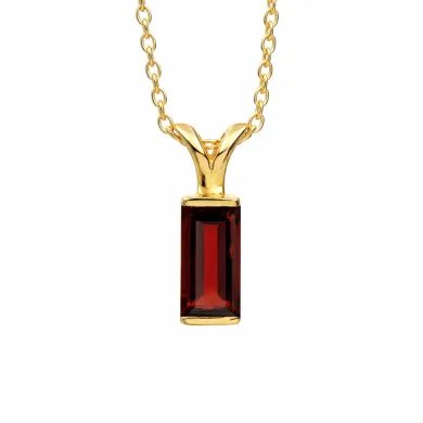 Baguette Garnet Pendant - Gold Plated 925 Silver Handmade Gift for Her