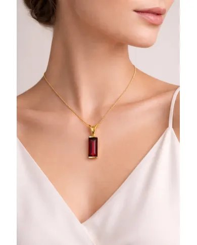 Baguette Garnet Pendant - Gold Plated 925 Silver Handmade Gift for Her