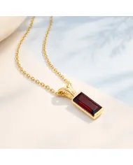Baguette Garnet Pendant - Gold Plated 925 Silver Handmade Gift for Her