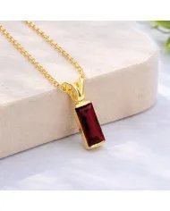 Baguette Garnet Pendant - Gold Plated 925 Silver Handmade Gift for Her