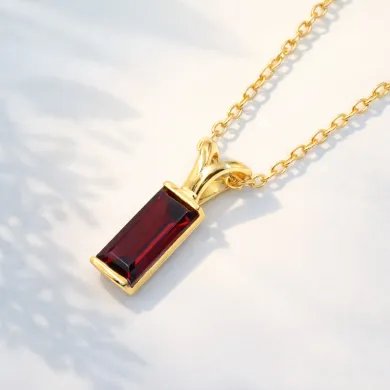 Baguette Garnet Pendant - Gold Plated 925 Silver Handmade Gift for Her