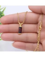 Baguette Garnet Pendant - Gold Plated 925 Silver Handmade Gift for Her