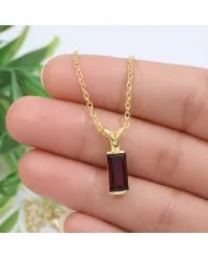 Baguette Garnet Pendant - Gold Plated 925 Silver Handmade Gift for Her