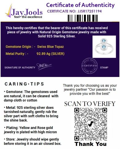 Swiss Blue Topaz Infinity Ring - 925 Sterling Silver Handmade Jewelry