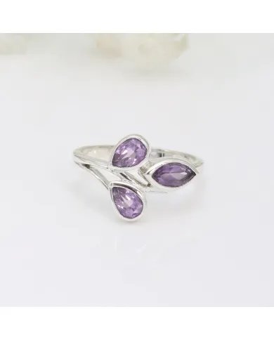 Amethyst Leaf Ring - 925 Sterling Silver Handmade Purple Gemstone