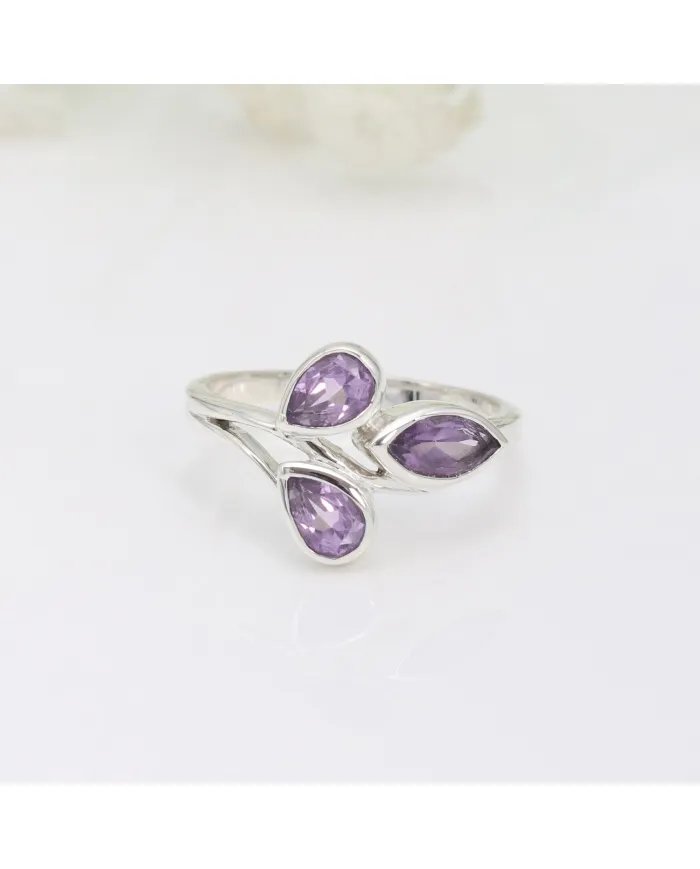 Amethyst Leaf Ring - 925 Sterling Silver Handmade Purple Gemstone
