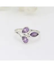 Amethyst Leaf Ring - 925 Sterling Silver Handmade Purple Gemstone