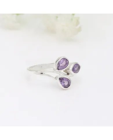Amethyst Leaf Ring - 925 Sterling Silver Handmade Purple Gemstone