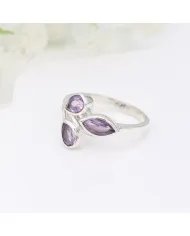 Amethyst Leaf Ring - 925 Sterling Silver Handmade Purple Gemstone