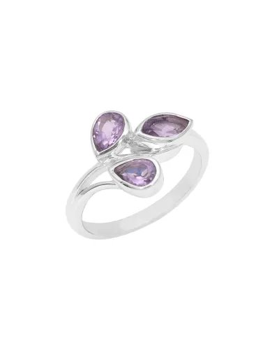 Amethyst Leaf Ring - 925 Sterling Silver Handmade Purple Gemstone
