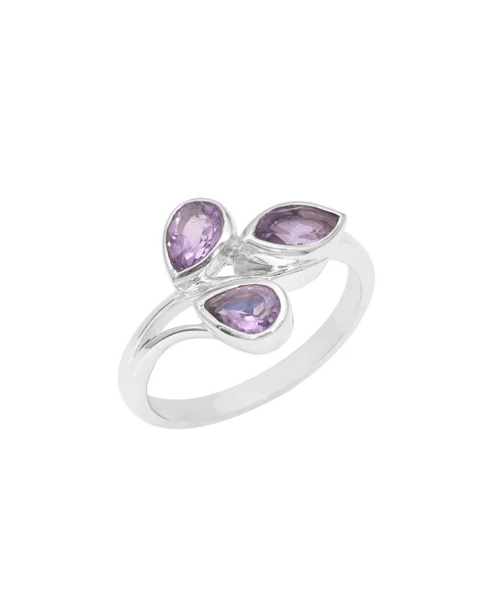 Amethyst Leaf Ring - 925 Sterling Silver Handmade Purple Gemstone