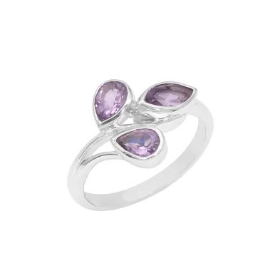 Amethyst Leaf Ring - 925 Sterling Silver Handmade Purple Gemstone