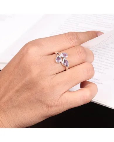 Amethyst Leaf Ring - 925 Sterling Silver Handmade Purple Gemstone