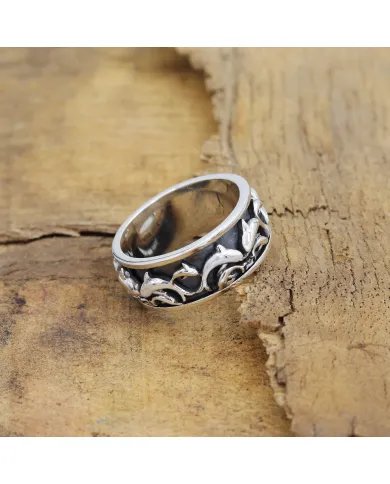 Sterling Silver Dolphin Spinner Ring - Handmade Nautical Ocean Jewelry