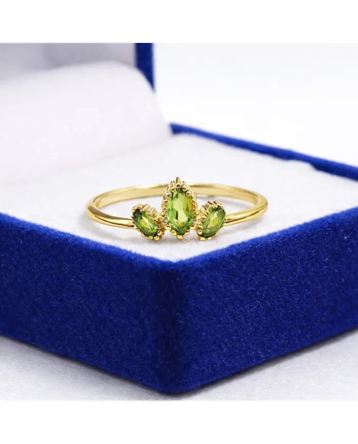 Natural Peridot Ring - 925 Silver Gold Plated Minimalist Handmade Jewelry