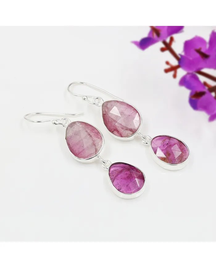Natural Tourmaline Earrings - 925 Sterling Silver Handmade Jewelry