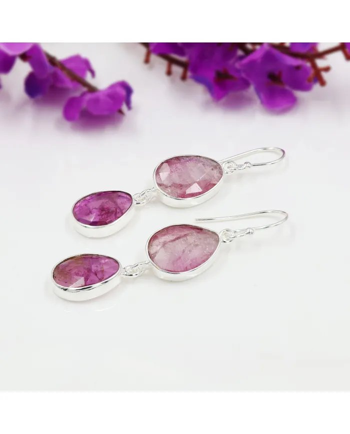 Natural Tourmaline Earrings - 925 Sterling Silver Handmade Jewelry
