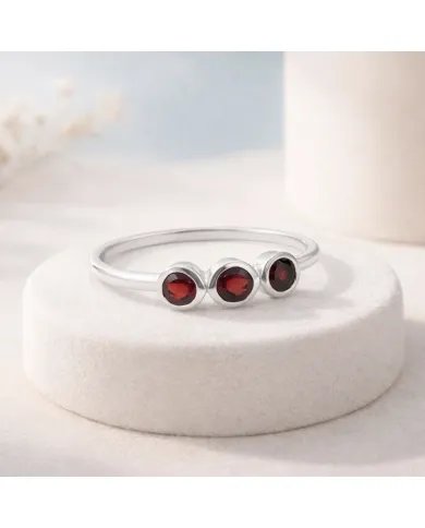 Red Garnet Half Eternity Ring – Handmade 925 Sterling Silver Jewelry