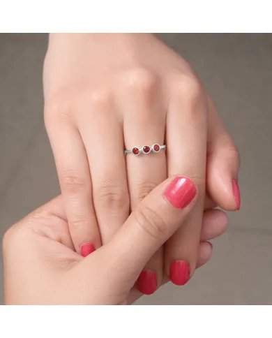 Red Garnet Half Eternity Ring – Handmade 925 Sterling Silver Jewelry