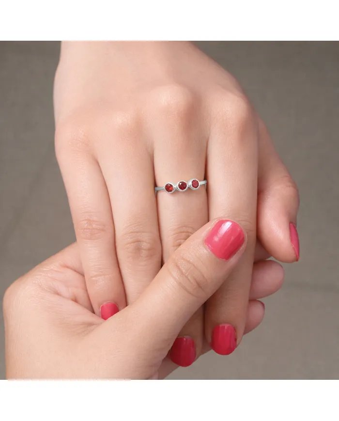 Red Garnet Half Eternity Ring – Handmade 925 Sterling Silver Jewelry