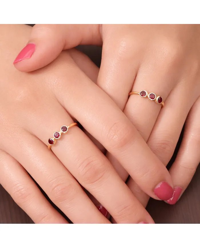 Red Garnet Half Eternity Band Ring – Gold-Plated 925 Silver Jewelry