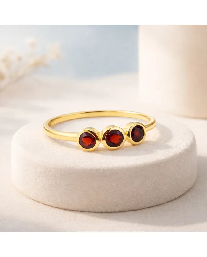 Red Garnet Half Eternity Band Ring – Gold-Plated 925 Silver Jewelry
