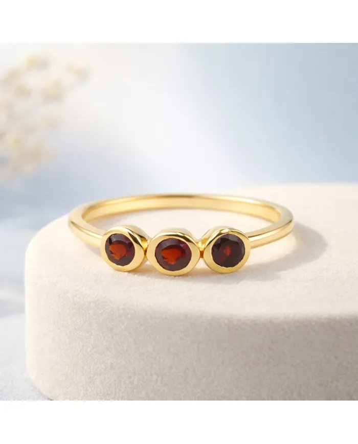 Red Garnet Half Eternity Band Ring – Gold-Plated 925 Silver Jewelry