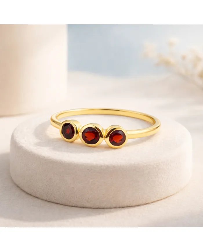 Red Garnet Half Eternity Band Ring – Gold-Plated 925 Silver Jewelry