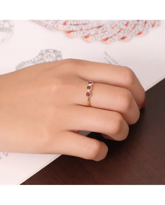 Red Garnet Half Eternity Band Ring – Gold-Plated 925 Silver Jewelry