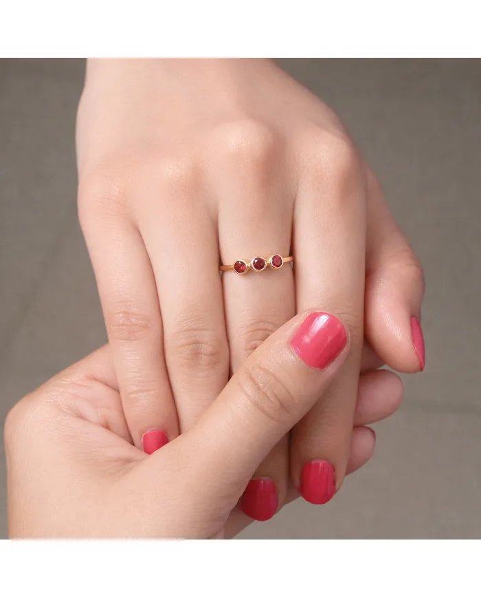 Red Garnet Half Eternity Band Ring – Gold-Plated 925 Silver Jewelry