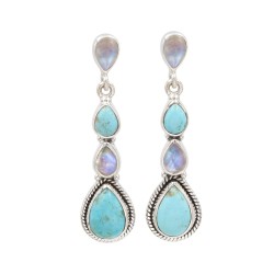 Turquoise Earrings, Sterling Silver Earrings, Moonstone Earrings, Pear Gemstone Earrings, Statement Earrings, Women's Earrings