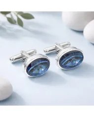Labradorite Cufflinks for Men – 925 Sterling Silver Handmade Eye Carved