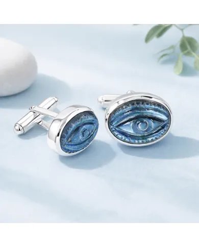 Labradorite Cufflinks for Men – 925 Sterling Silver Handmade Eye Carved