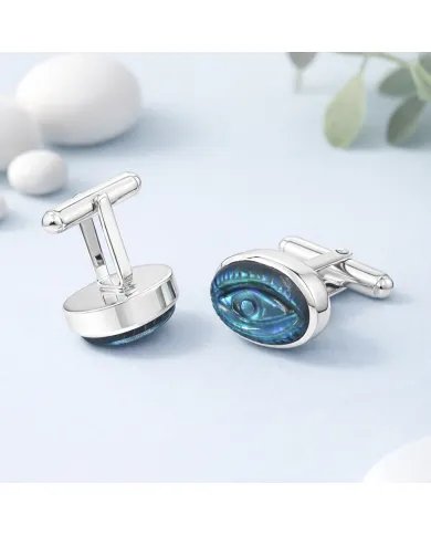 Labradorite Cufflinks for Men – 925 Sterling Silver Handmade Eye Carved