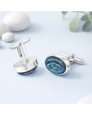 Labradorite Cufflinks for Men – 925 Sterling Silver Handmade Eye Carved
