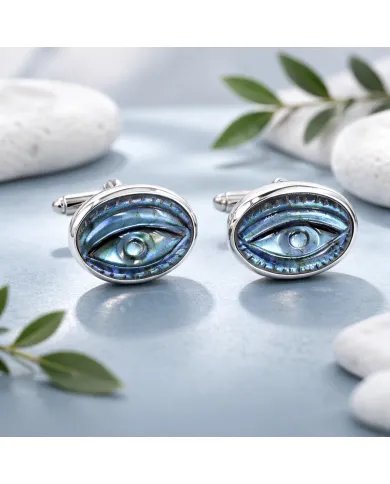 Labradorite Cufflinks for Men – 925 Sterling Silver Handmade Eye Carved