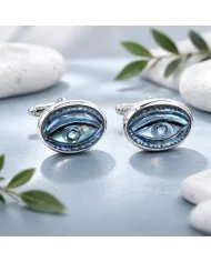 Labradorite Cufflinks for Men – 925 Sterling Silver Handmade Eye Carved