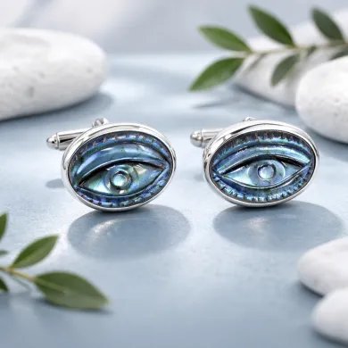 Labradorite Cufflinks for Men – 925 Sterling Silver Handmade Eye Carved