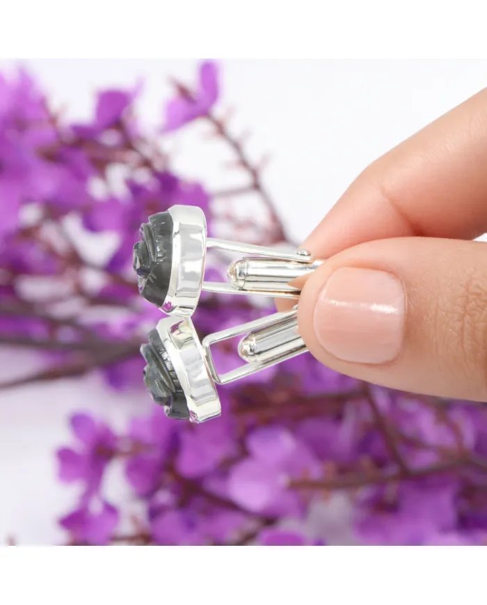 Labradorite Cufflinks for Men – 925 Sterling Silver Handmade Eye Carved