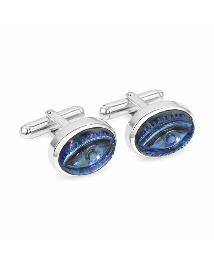 Labradorite Cufflinks for Men – 925 Sterling Silver Handmade Eye Carved