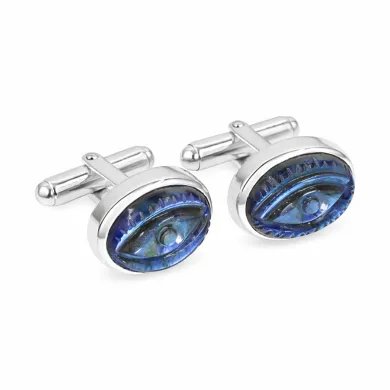 Labradorite Cufflinks for Men – 925 Sterling Silver Handmade Eye Carved